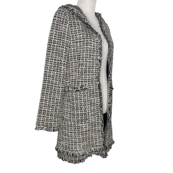 Laundry by Shelli Segal Hooded Boucle Jacket Size Small Fringed Hem Edges Cuff - Picture 4 of 12